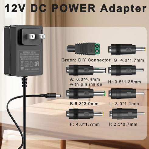 GGRD 12V 2A 8 12Volts 500mA-2000mA Power Supply AC Adapter Replacement with Tips, Universal Regulated Regulated Power