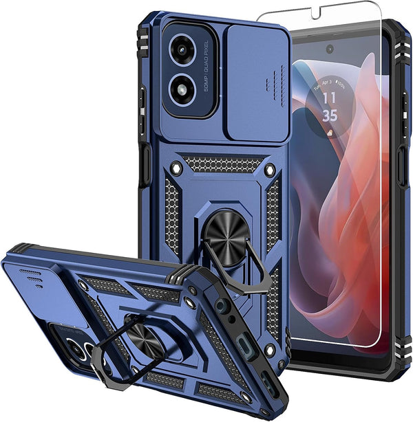 for Moto G 5G 2024 Case with Screen Protectors and Camera Cover, Military Grade Drop Tested - Blue