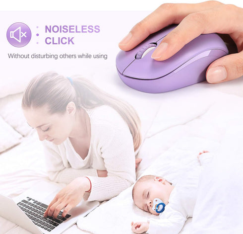seenda Wireless Noiseless Mouse with USB Receiver for PC, Tablet, Laptop - Portable Cordless Mouse in Purple