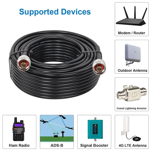 KMR240 50ft N Male to N Male Low Loss Coax Cable, N Type Cable, 50 Ohm Coax Extension with N Male Connector