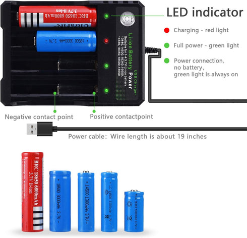 18650 Battery Charger 4 Bay Fast Charge for 3.7V Li-ion Batteries, USB Intelligent Universal Charger