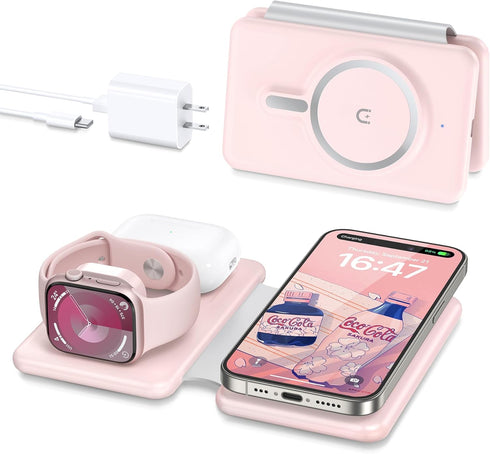 Wireless Charger for iPhone, 3 in 1 Charging Station for Apple Devices, Foldable Magnetic Charging Pad for iPhone