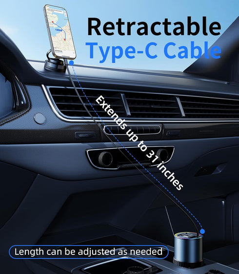 DICMKY 4 17 16 15 14 13 Retractable Car Charger USB Hub with RGB Light, Port Car Charging Station Cigarette Lighter