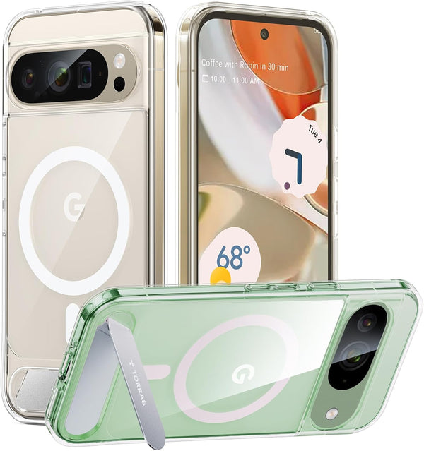 TORRAS Magnetic & Stand for Google Pixel 9 Pro Case - Crystal Clear, 12FT Mil-Grade Drop Protection, Built-in Kickstand