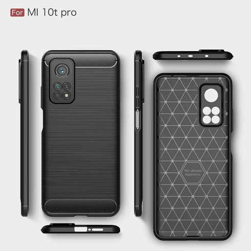 Case Compatible with Xiaomi Mi 10T/10T Pro, Carbon Fiber Texture Design Shock Absorption Case (Black)