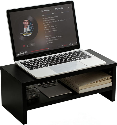 Wooden Monitor Stand Riser, 2-Tier Desk Shelf with Storage Organizer, Ergonomic Computer