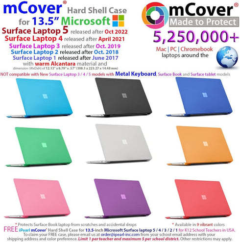 mCover Case for 13.5" Microsoft Surface Laptop (5/4/3/2/1) with Alcantara Keyboard ONLY - Black