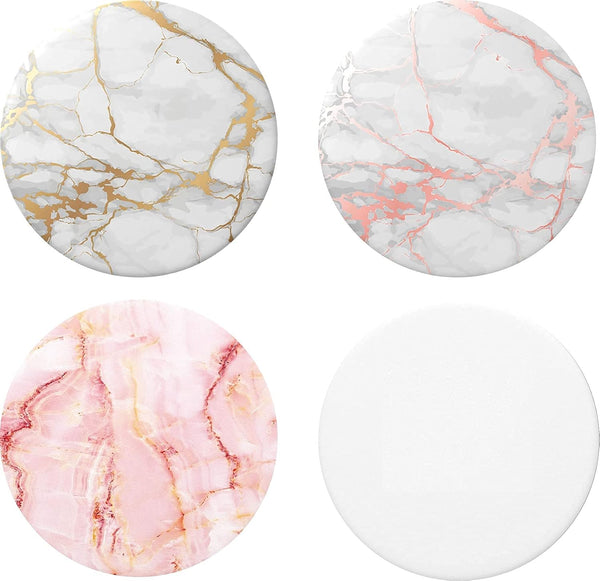 Multi-Function Cell Phone Stand, Rose Gold Pink White Marble Expanding Grip for Smartphones and Tablets (4 Pack)