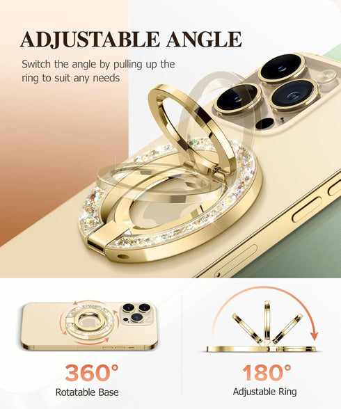 GVIEWIN Magnetic Phone Ring Holder, Compatible with MagSafe Grip, Adjustable Stand for iPhone 15 Pro Max/Plus/14/13/12
