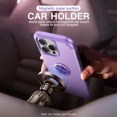 IDweel iPhone 15 Pro Max Case: 2-in-1 Shockproof with Screen Protector, 360° Ring Holder, Camera Lens Protector, Purple.