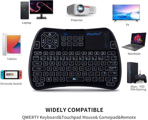 iPazzPort Bluetooth Mini Keyboard (IR Learning) Touchpad Mouse, Backlit 2.4GHz Wireless Keypad Remote Controller