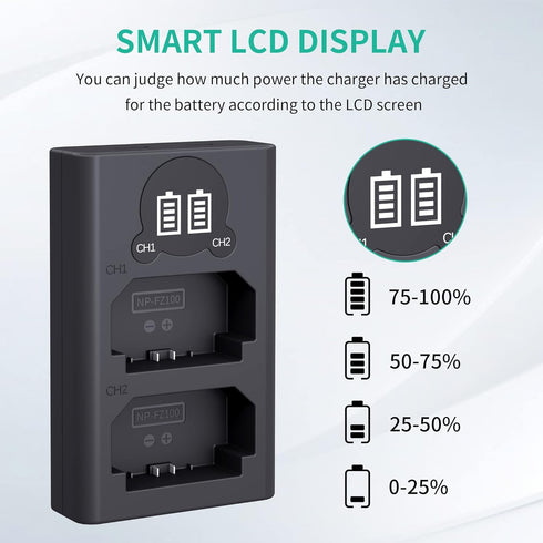 NP-FZ100 Camera Battery Charger, LP Dual USB Charger with LCD Display for Sony A6600, A9, A7 Series Cameras