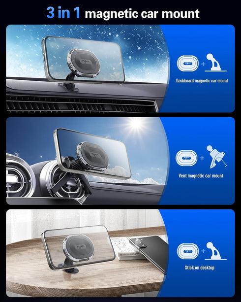 volport Magnetic Phone Mount for Car, Strong Magnet Holder for Vent & Dashboard, Compatible with iPhone, Samsung
