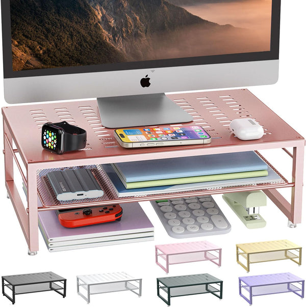 gianotter 2-Tier Metal Monitor Stand Riser, Desk Accessories & Workspace Organizers for Office Supplies, Rose Gold