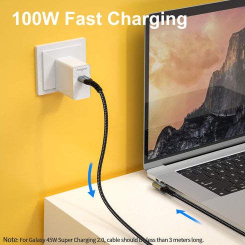 Fasgear 6ft USB C to USB C 3.1 Gen 2 Cable, 100W, 4K@60Hz, 5A Power Delivery, Compatible with MacBook, iPad Pro, Black.