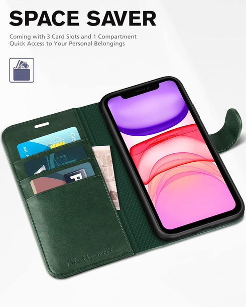 TUCCH Wallet Case for iPhone 11 - TPU Shockproof Inner Shell, PU Leather RFID Blocking Magnetic Stand Cover
