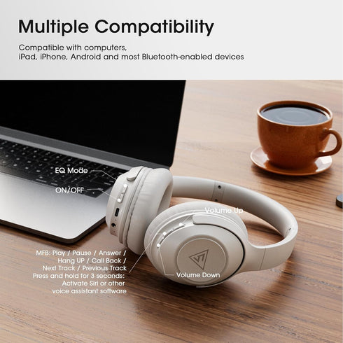 DOQAUS Bluetooth Headphones, Wireless Over Ear, 70H Playtime, 3EQ Modes, HiFi Stereo Sound, for Phone, PC