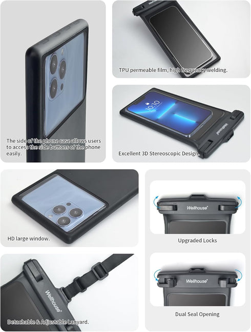 wellhouse Waterproof Phone Pouch, Waterproof Case for iPhone 15/14/13/12 Pro Max XS, IPX8 3D Cellphone Dry Bag,