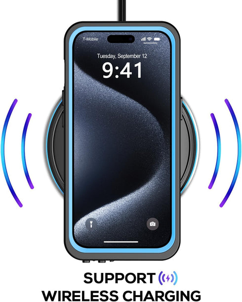 for iPhone 15 Pro Case Waterproof 6.1'', Full Protective Dustproof Shockproof Phone Case with Screen Protector (Blue)