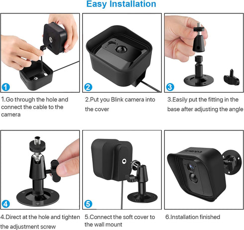 Frienda 360 Degree Adjustable Wall Mount Bracket and Silicone Protective Skin for Blink XT Security Camera (3, Black)