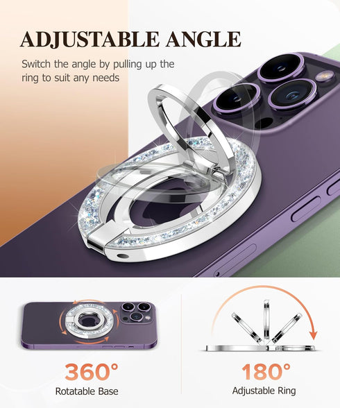 GVIEWIN Magnetic Phone Ring Holder, Compatible with MagSafe Grip with Adjustable Stand for iPhone 15 Pro Max/Plus