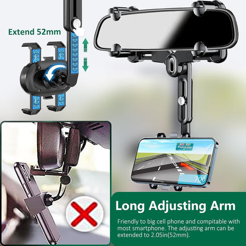 ILKCC 360 Rearview Mirror Phone Holder for Car, Rotating and Retractable Multifunctional Rear View Phone Mount