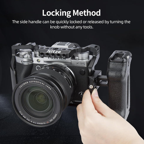 Nitze NATO Side Handle for Camera, Adjustable with Cold Shoe and 1/4" Locating Hole, PA22-H3
