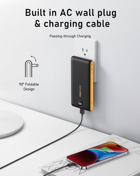VEEKTOMX 10000mAh, Pack 17/16/15, Portable Charger with Built in Cables Power Bank for iPhone with Wall Plug, Travel
