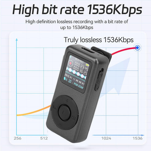 XUMIUZIY MP3 1536Kbps 5 (16GB) Player, Music Player Digital Audio Player with Noise Reduction HD Lossless Recording