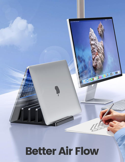Vaydeer 3-Slot Vertical Laptop Stand - Premium ABS Plastics, Space-Saving Adjustable Desk Organizer