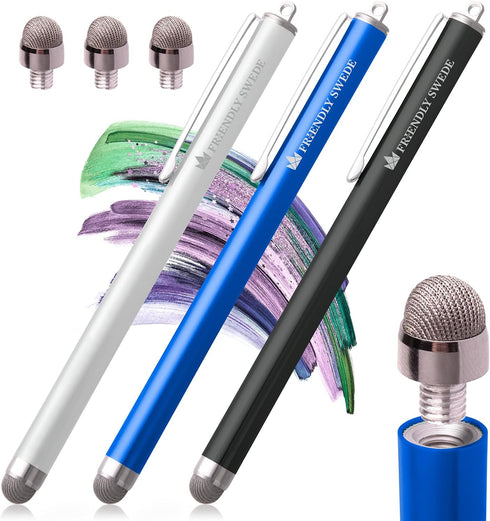 The Friendly Swede Micro-Knit Mesh Tip Capacitive Stylus Pens for Touch Screens - Stylus Pen for iPad, iPhone (3 Pack)