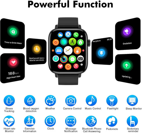 Smart Watch for Android iPhone, 1.9" Fitness Tracker with (Answer/Make Calls), IP67 Waterproof, Blood Pressure Heart