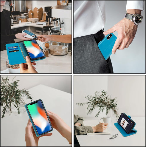 MONASAY Wallet Case for iPhone X/iPhone Xs, 5.8-inch, with Glass Screen Protector and RFID Blocking