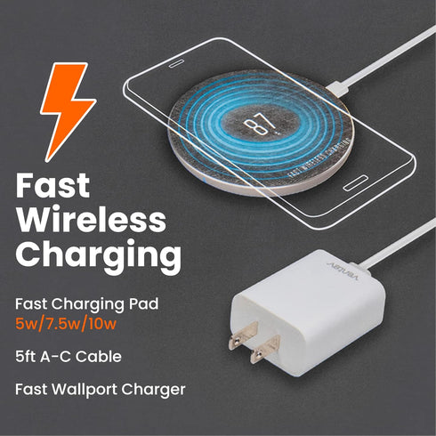 Ventev Qi Wireless Chargepad Plus 10W with 5ft Cable and Fast Wall Charger, Compatible with Qi Enabled Devices, Gray