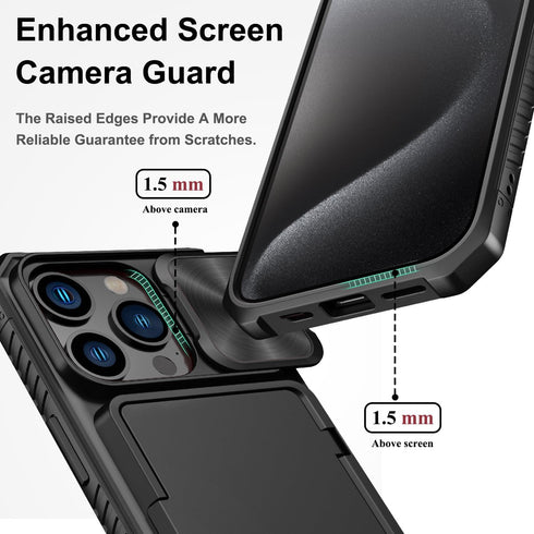 iPhone 15 Pro Case Wallet, Black - Rugged Shockproof, Military Grade Drop Protection, Card Holder (4-5 Cards),