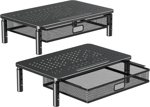 ELIVED 2 Pack Monitor Stand Riser with Drawer, 3 Height Adjustable with Larger Storage Space for Home and Office