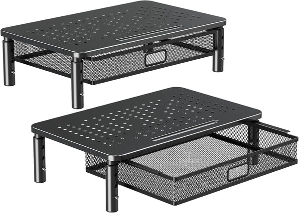 ELIVED 2 Pack Monitor Stand Riser with Drawer, 3 Height Adjustable with Larger Storage Space for Home and Office