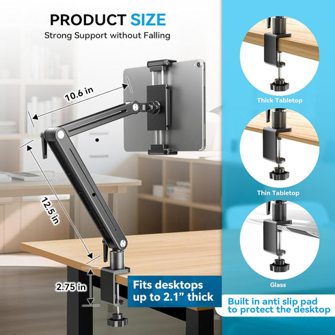 Jakeko 15.6" 360 Adjustable Portable Monitor Stand - Rotating Base Tall Tablet Desk Arm Holder Stand for iPad