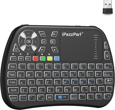iPazzPort Bluetooth Mini Keyboard with Touchpad, 2.4G Mini Wireless Keyboard and Mouse, RGB Backlit