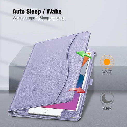 Fintie Case for iPad 9th/8th/7th Generation - Multi-Angle Viewing Stand Cover with Pocket & Pencil Holder, Lilac Purple