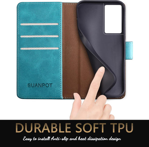 SUANPOT Leather Wallet Case for Samsung Galaxy S21 Ultra 6.8" - RFID Blocking Flip Folio Book Phone Case with Credit