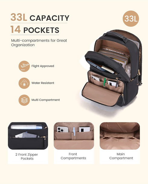 Backpack 17.3" Backpack LOVEVOOK Laptop for Women with Leather Trim & Tumbler Pockets, Work Purse, Travel Personal Item