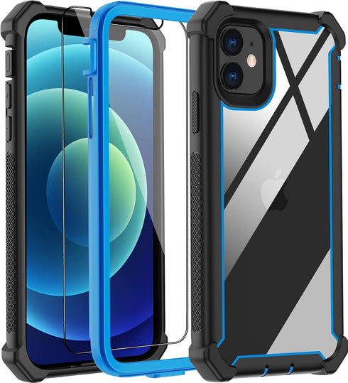 Heavy Duty iPhone 12/12 Pro Case with Screen Protector, Full Body Rugged Shockproof Tough Protective Cover (Black
