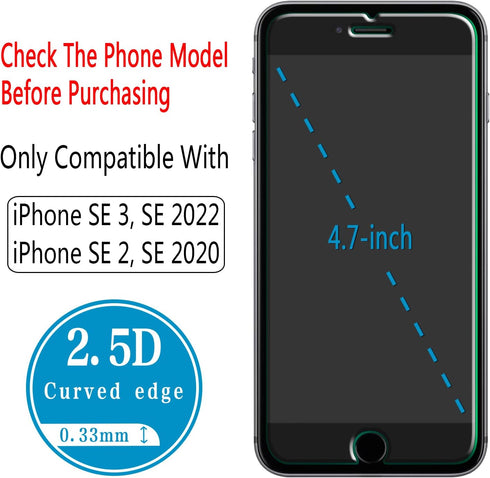 (2 Pack) 3, 2022, 2, 2020 HPTech Screen Protector for iPhone SE SE iPhone SE SE Tempered Glass, Anti Scratch, Bubble