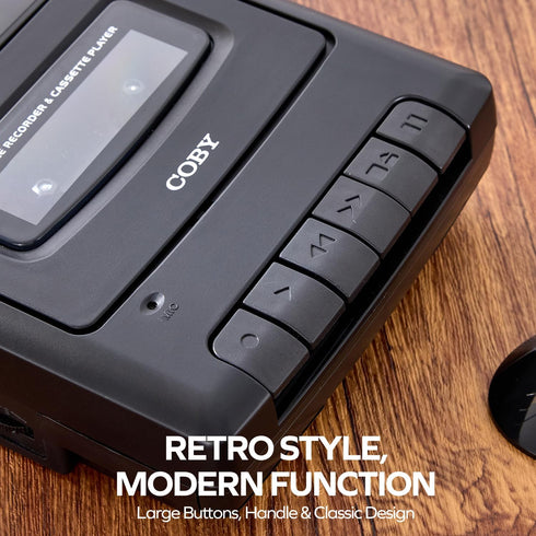 Coby Cassette Portable Player & Recorder Retro Audio Tape Recorder with Built-In Microphone, Speaker & Headphone Jack