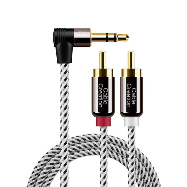 CableCreation 3.5mm to RCA Cable, 1.6FT/0.5M Angle 3.5mm Male to 2RCA Male Auxiliary Stereo Audio Y Splitter Gold-Plated