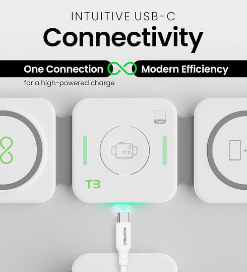 InfinaCore T3 Tri-Charge Wireless Charging Pad - 3-in-1 Station for iPhone, AirPods & Watch - Fast Charging Up to 25W,