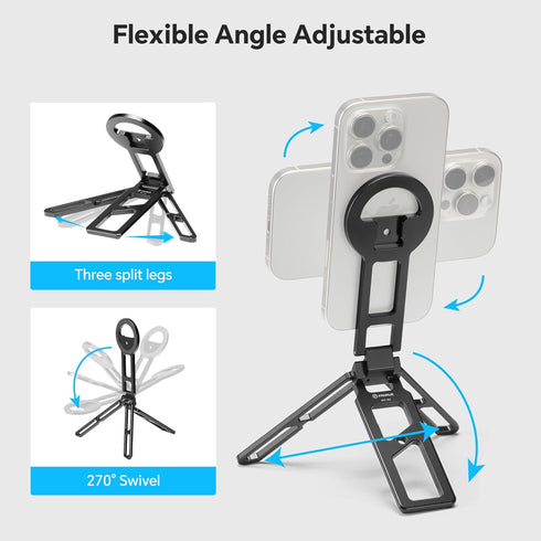FANAUE 1/4" iphone16 15 14 13 12 Adjustable Phone Tripod Stand, Foldable Magnetic Cell Phone Holder with Arca-Swiss
