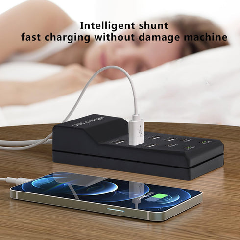 50W USB Charging Station with 10-Port Smart USB Ports for Multiple Devices - Family-Sized for iPhone 15/14/13 Black
