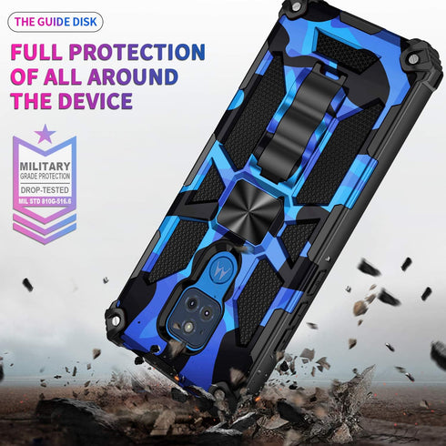Military Grade Moto G Play Case 2021 - Drop Tested, Built-in Kickstand, Camouflage Deep Blue, Magnetic Car Mount
